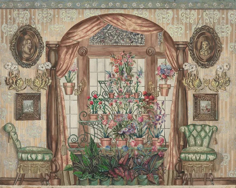 Conservatory Window With Flowers by Perkins Harnly - Canvas Print