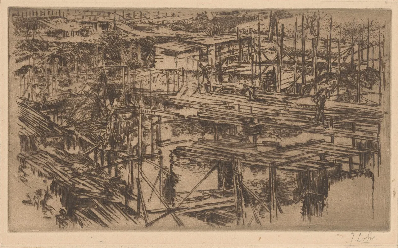 Construction Pit With Scaffolding by Johannes Löhr - Canvas Print