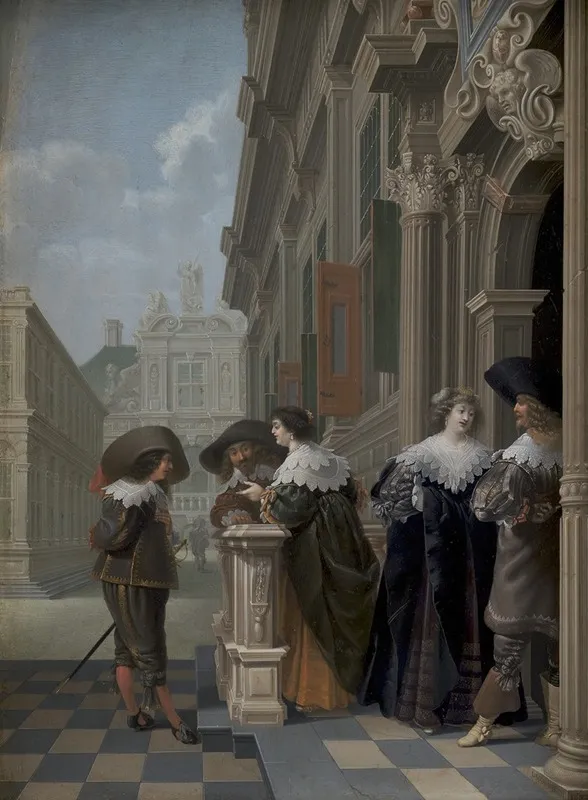 Conversation Outside A Palace by Dirck Van Delen - Canvas Print