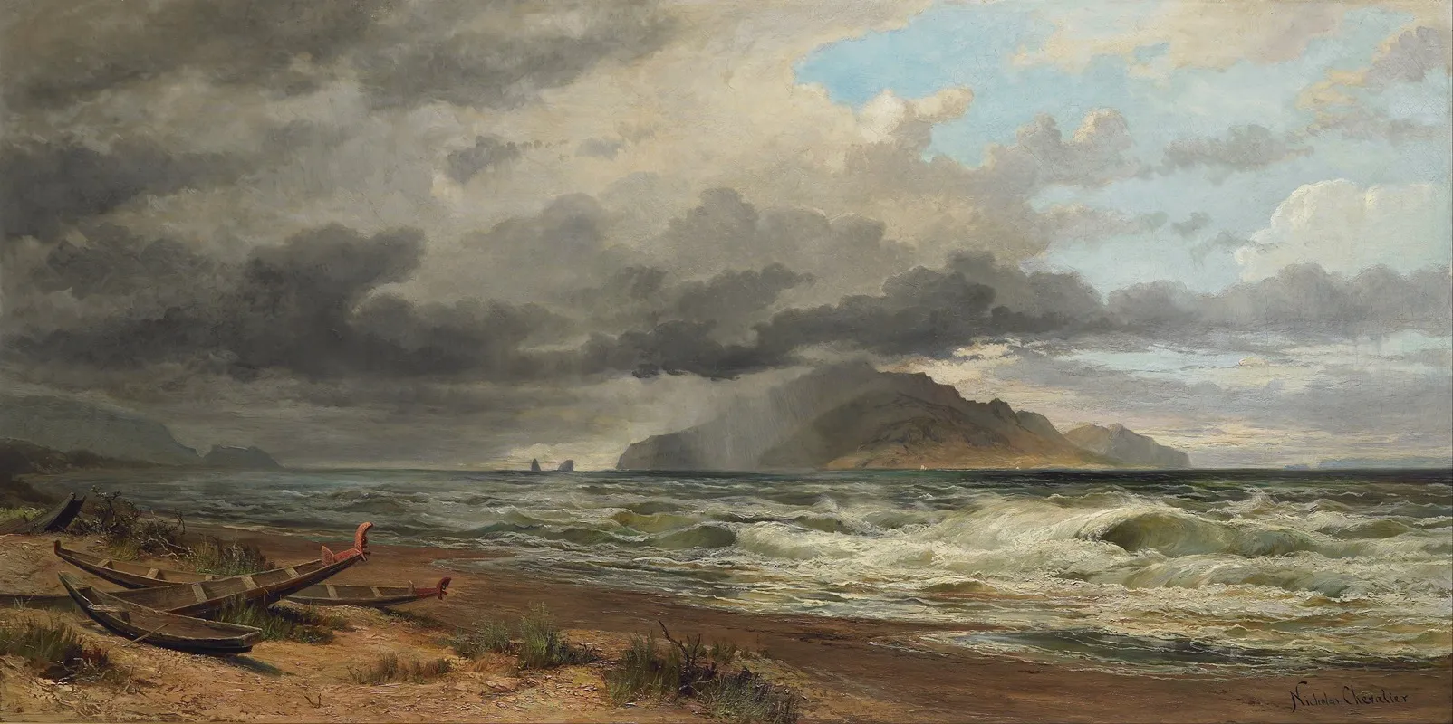 Cook Strait New Zealand by Nicholas Chevalier - Canvas Print