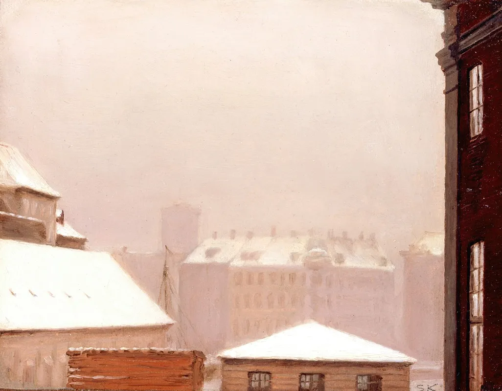 Copenhagen Roofs Under The Snow by Peder Severin Krøyer - Canvas Print