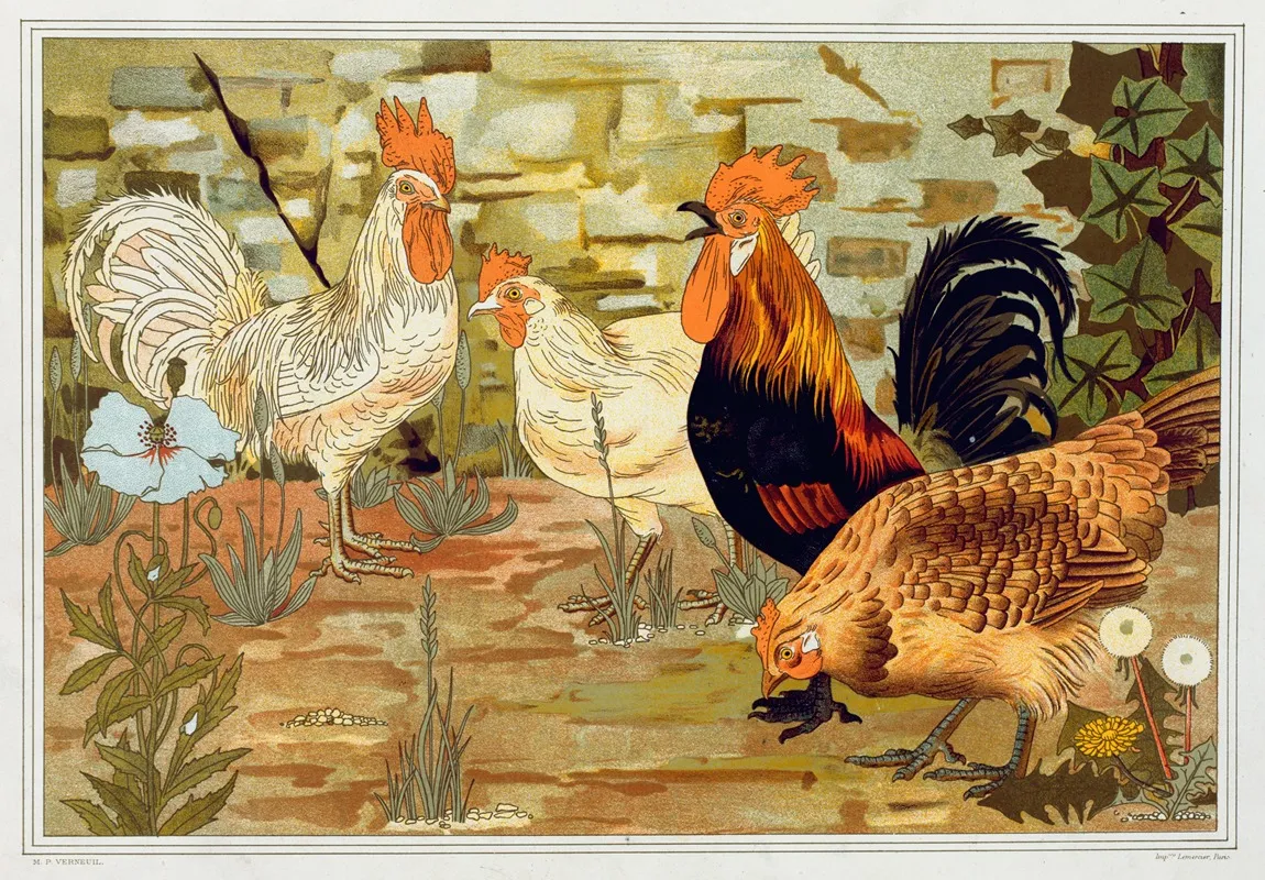 Coqs Et Poules by Maurice Pillard Verneuil - Canvas Print
