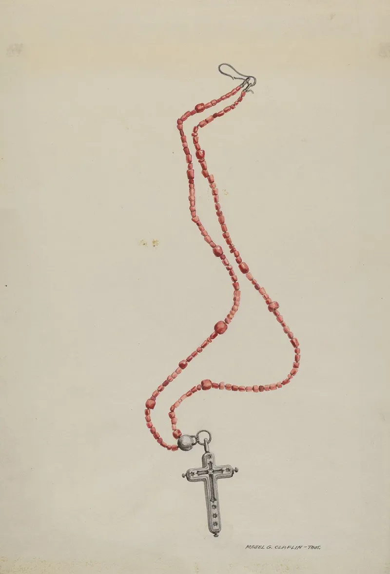 Coral Beads And Crucifix