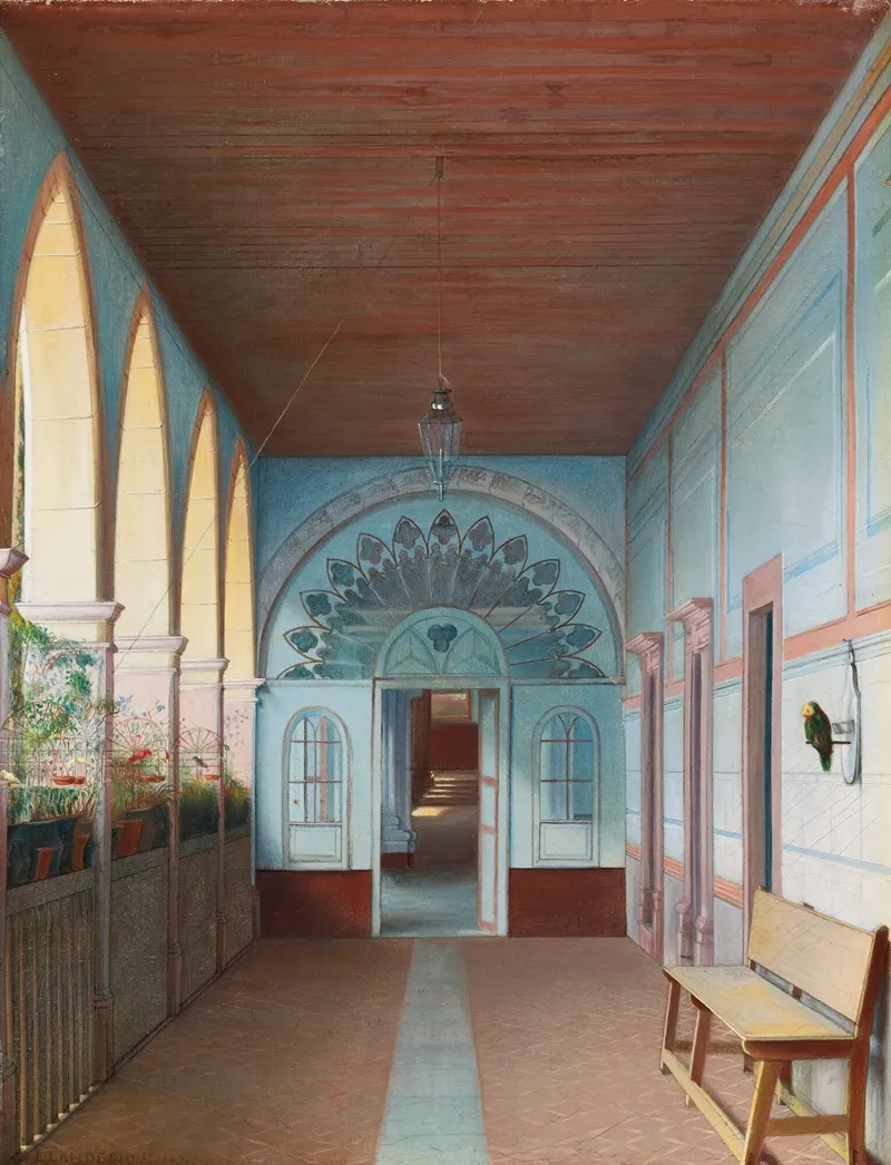Corredor De La Casa De La Mina De Mellado En Guanajuato by Eugenio Landesio - Canvas Print