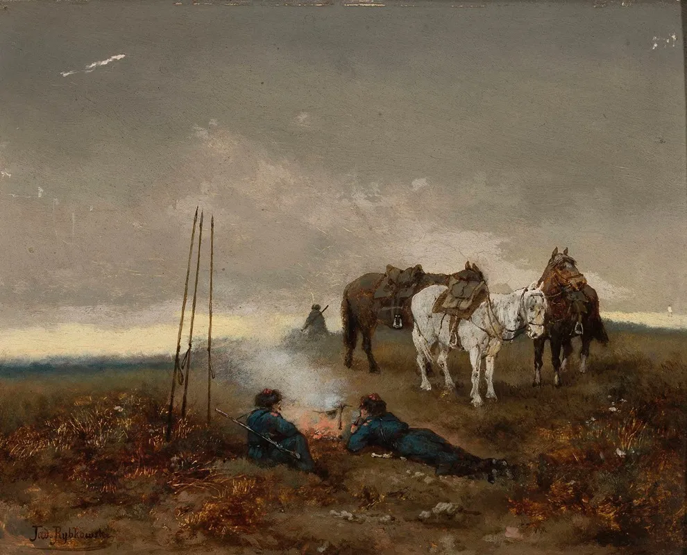 Cossacks Keeping Watch by Tadeusz Rybkowski - Canvas Print