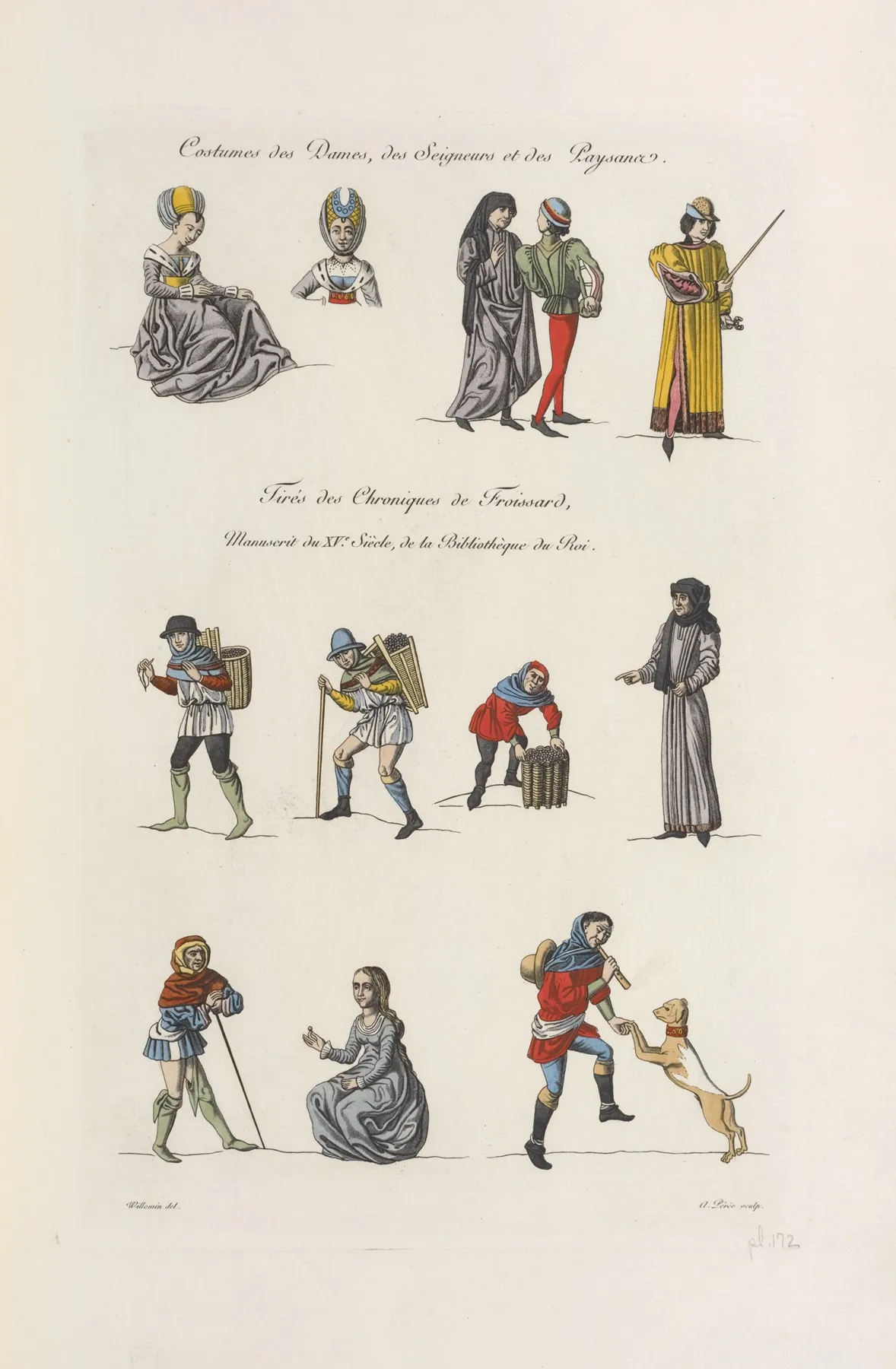 Costumes Des Dames Des Seigneurs Et Des Paysans Tires Des Chroniques De Froissard Manuscrit Du Xve Siecle De La Bibliotheque Du Roi by Nicolas Xavier Willemin - Canvas Print