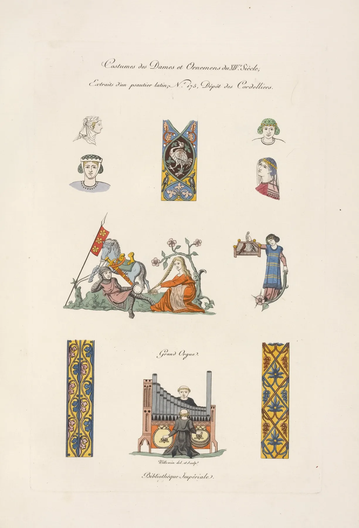 Costumes Des Dames Et Ornemens Du Xive Siecles Extraits Dun Psautier Latin No 175 Depot Des Cordelliers by Nicolas Xavier Willemin - Canvas Print