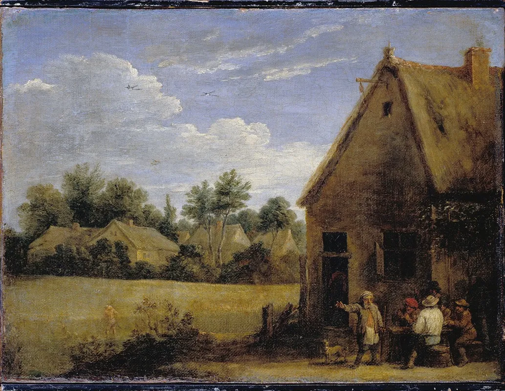 Cottage With Peasants Playing Cards by David Teniers The Younger - Canvas Print