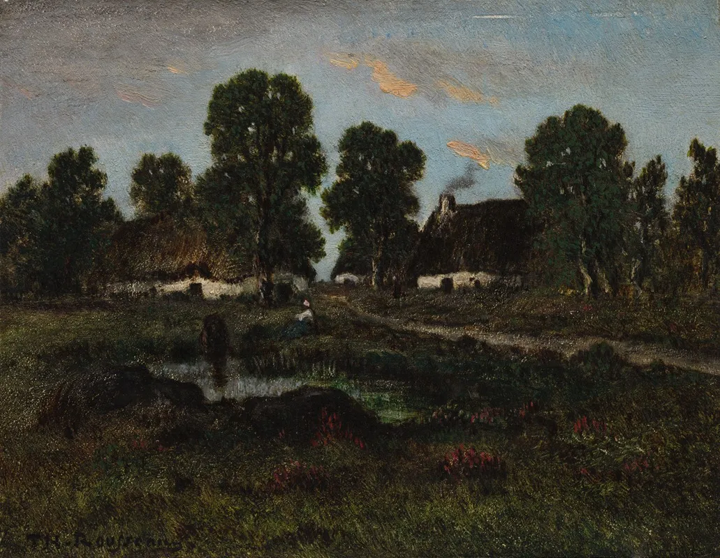 Cottages Near Larchant by Théodore Rousseau - Canvas Print