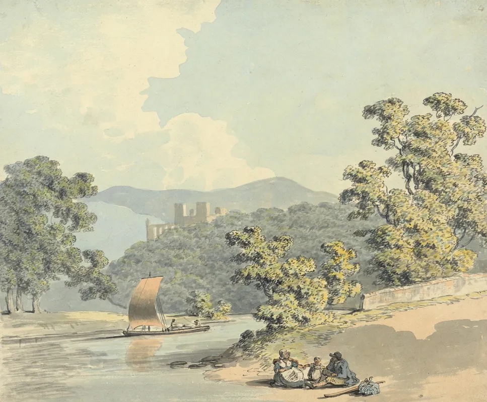 Country Folk With A Child Beside A River