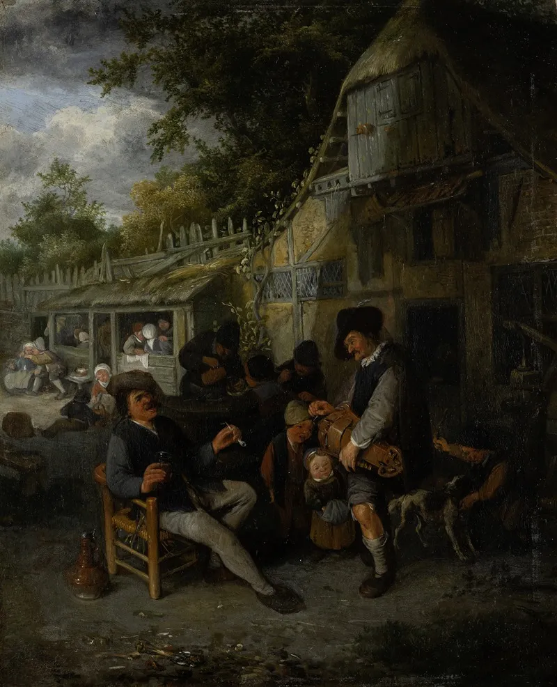 Country Inn With Hurdy Gurdy Player by Cornelis Dusart - Canvas Print