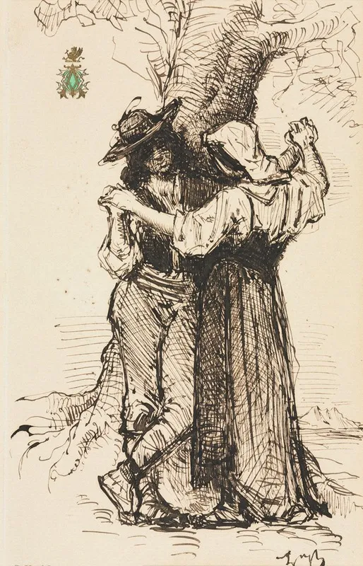 Couple Courting By A Tree