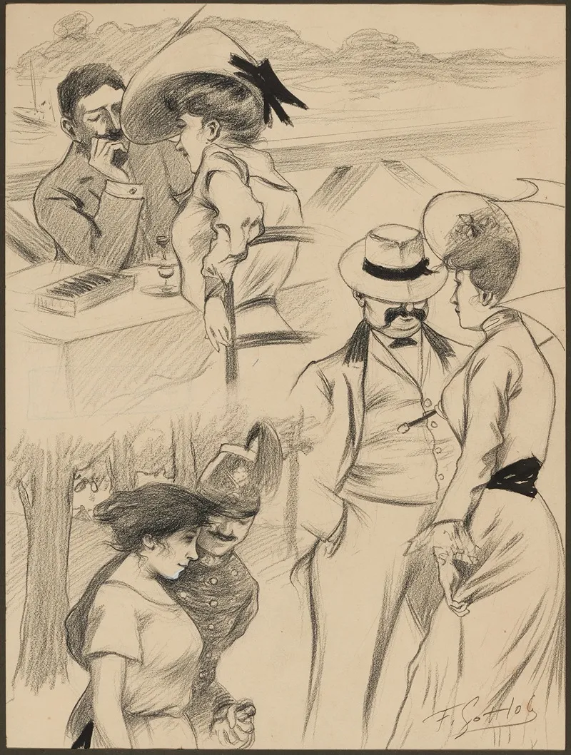 Couples En Exterieur by Fernand Louis Gottlob - Canvas Print