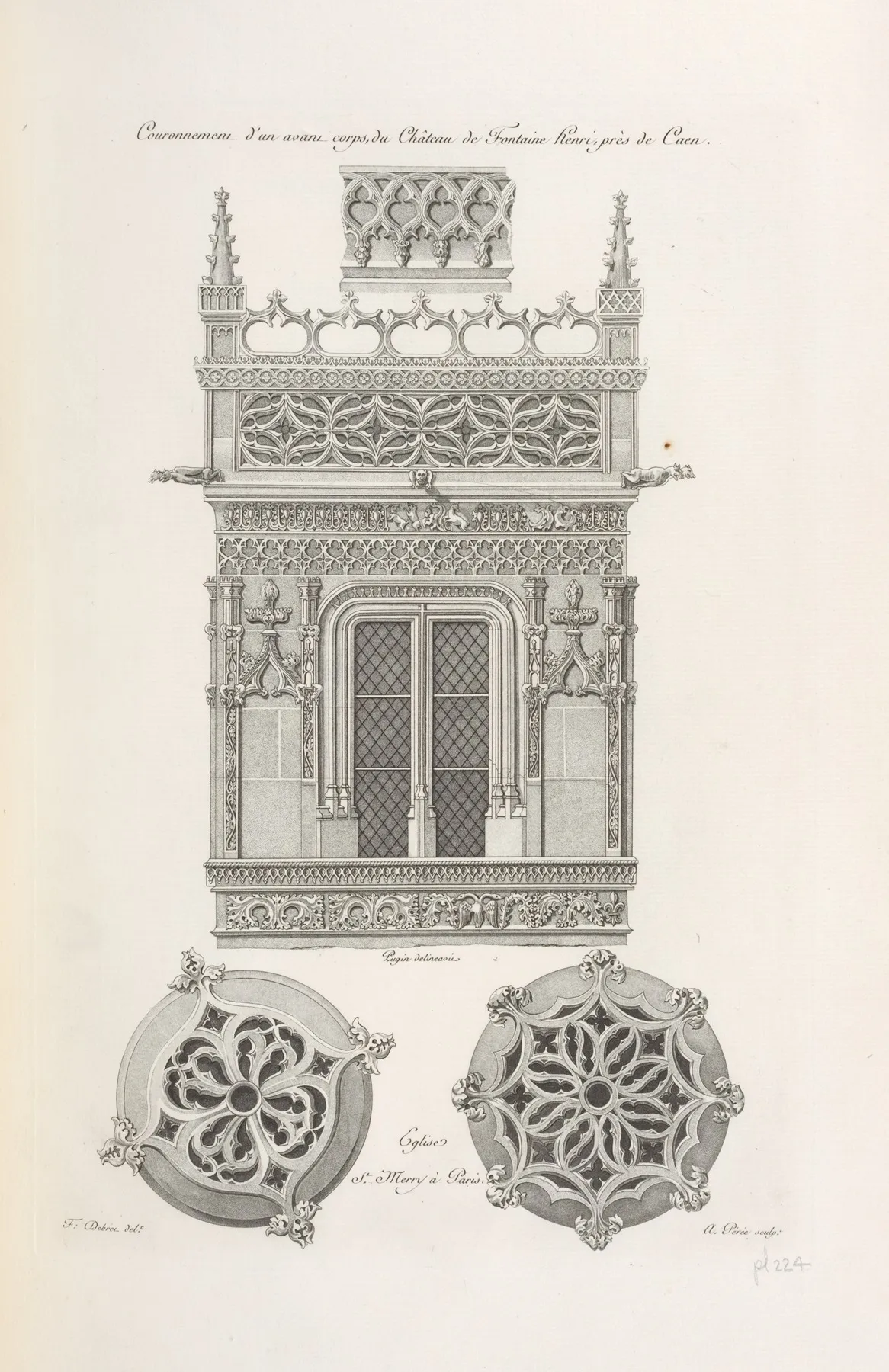 Couronnement Dun Avant Corps Du Chateau De Fontaine Henri Pres De Caen Eglise St Merry A Paris by Nicolas Xavier Willemin - Canvas Print