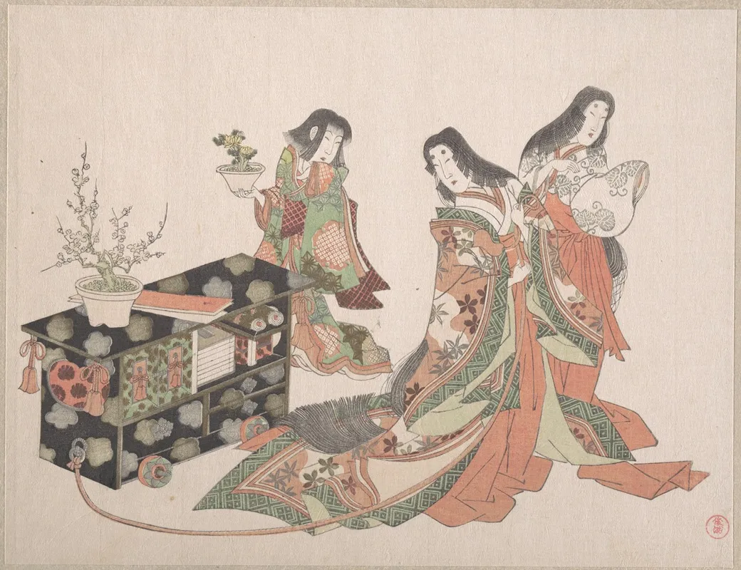 Court Ladies Dragging A Cabinet Along The Floor