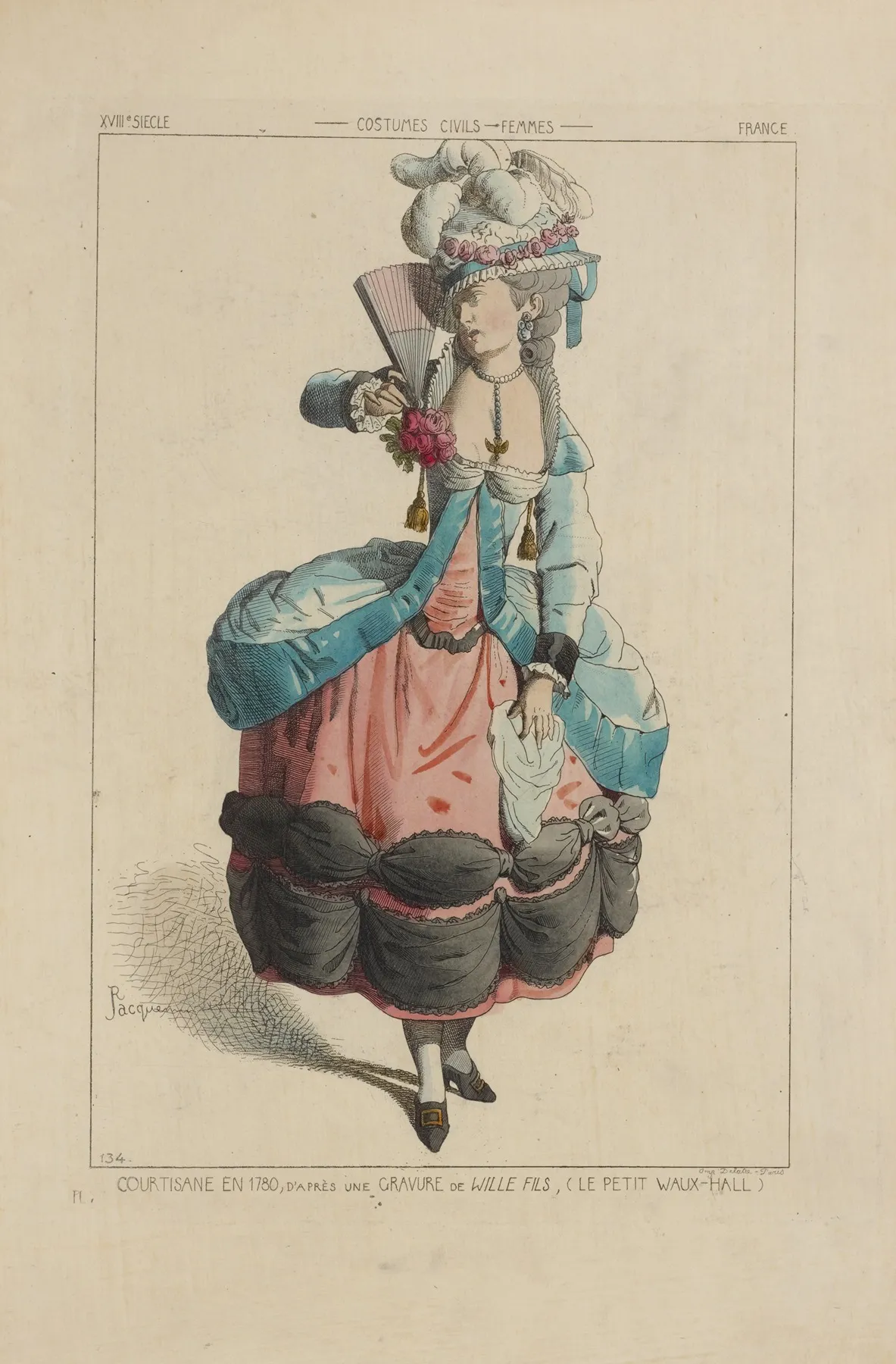Courtisane En 1780 Dapres Une Gravure De Wille Fils Le Petit Waux Hall Xviiie Siecle Costumes Civils Femmes France