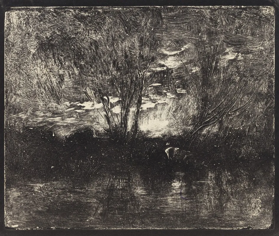 Cows At A Watering Place by Charles François Daubigny - Canvas Print