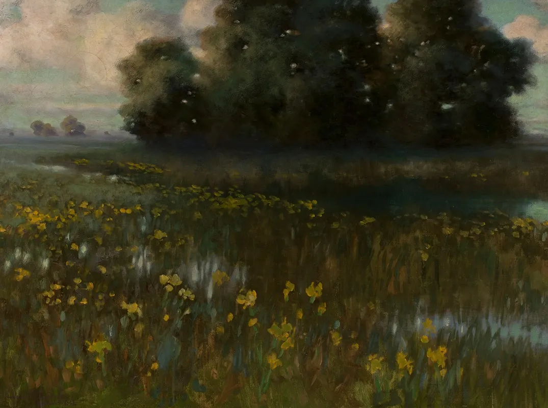 Cowslips In A Meadow Marshes by Eugeniusz Ludwik Dąbrowa-Dąbrowski - Canvas Print