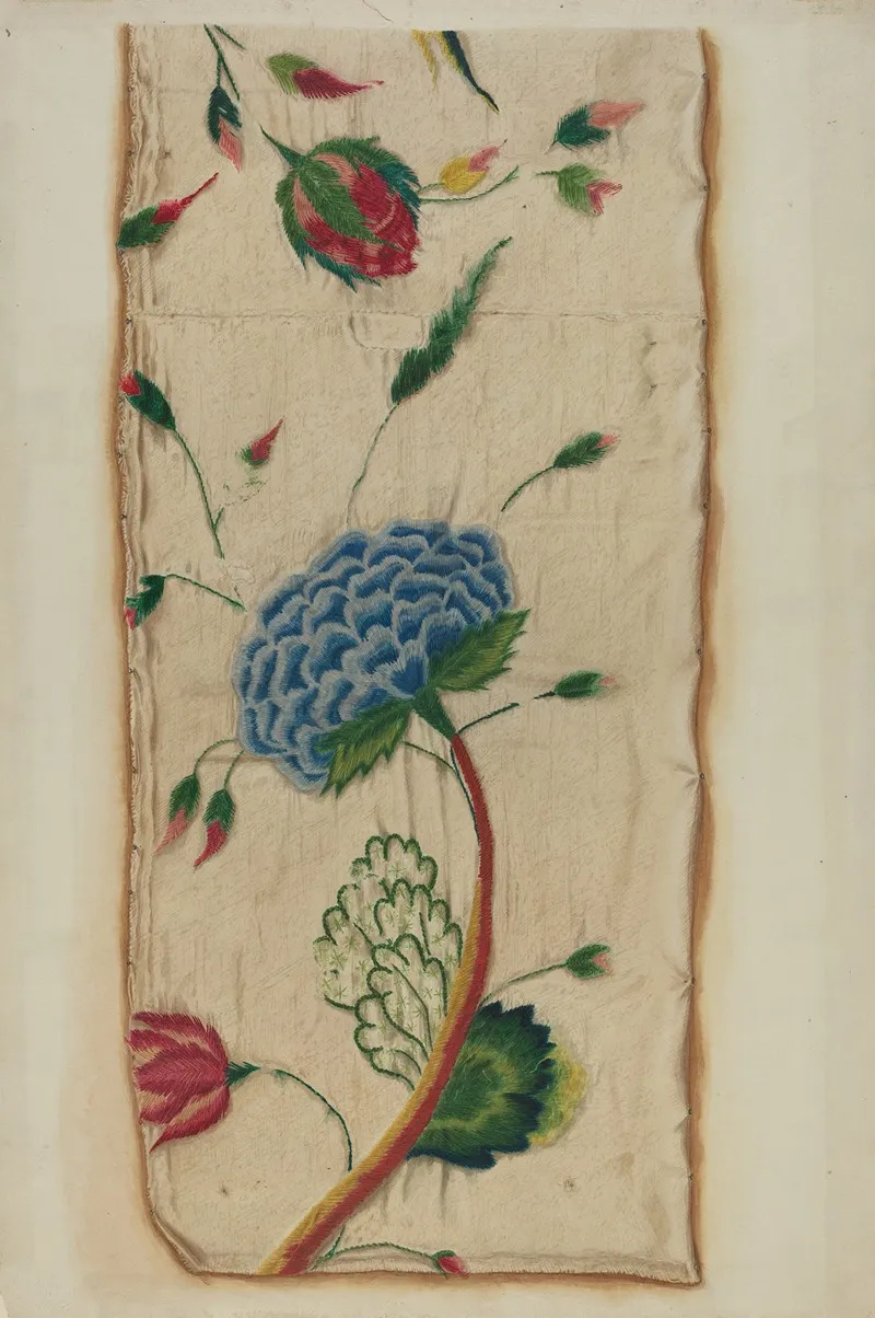 Crewel Embroidered Bed Curtain by Robert T. Gills - Canvas Print