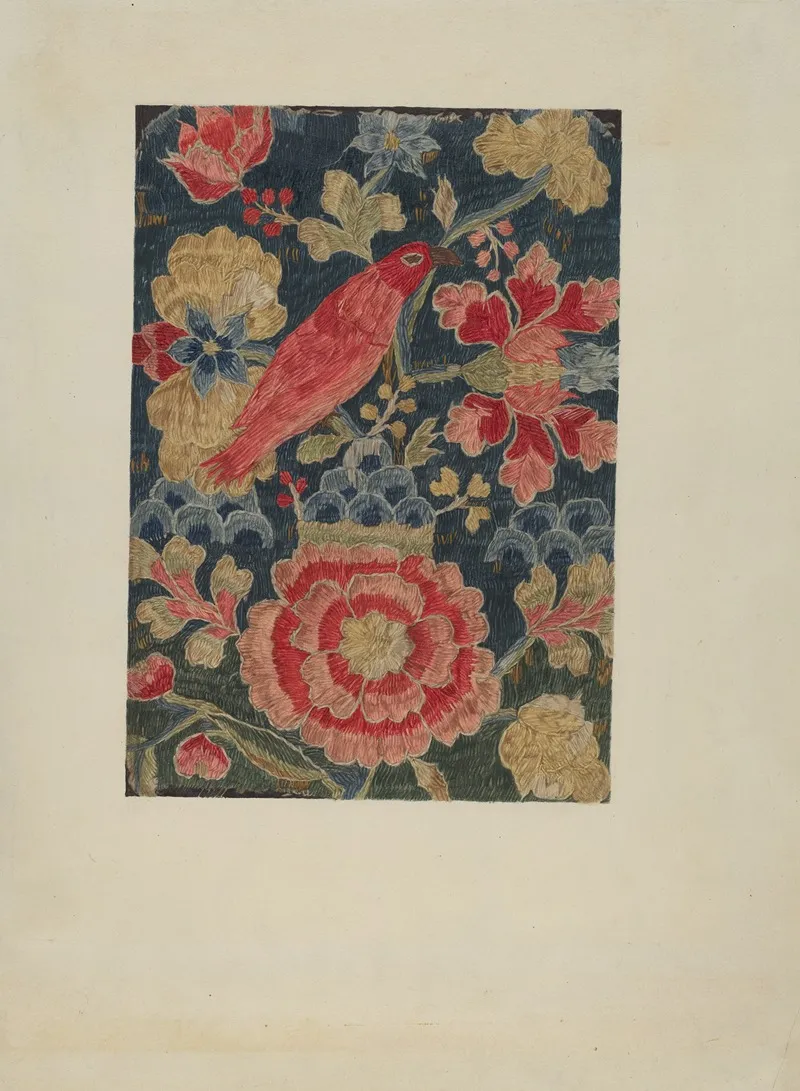 Crewel Embroidered Panel by Phyllis Dorr - Canvas Print
