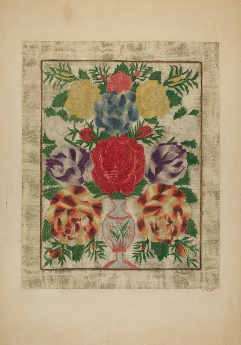 Crewel Embroidery 15 by John Wilkes - Canvas Print