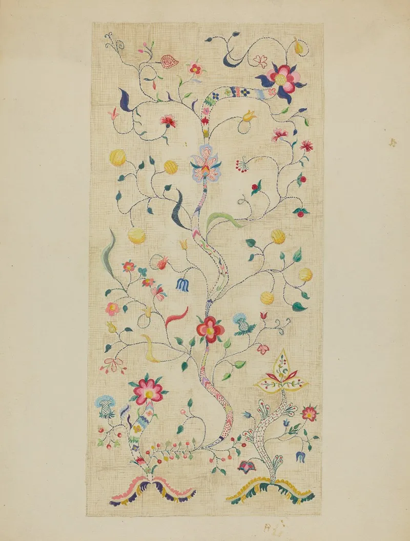 Crewel Embroidery 3 by Fanchon Larzelere - Canvas Print