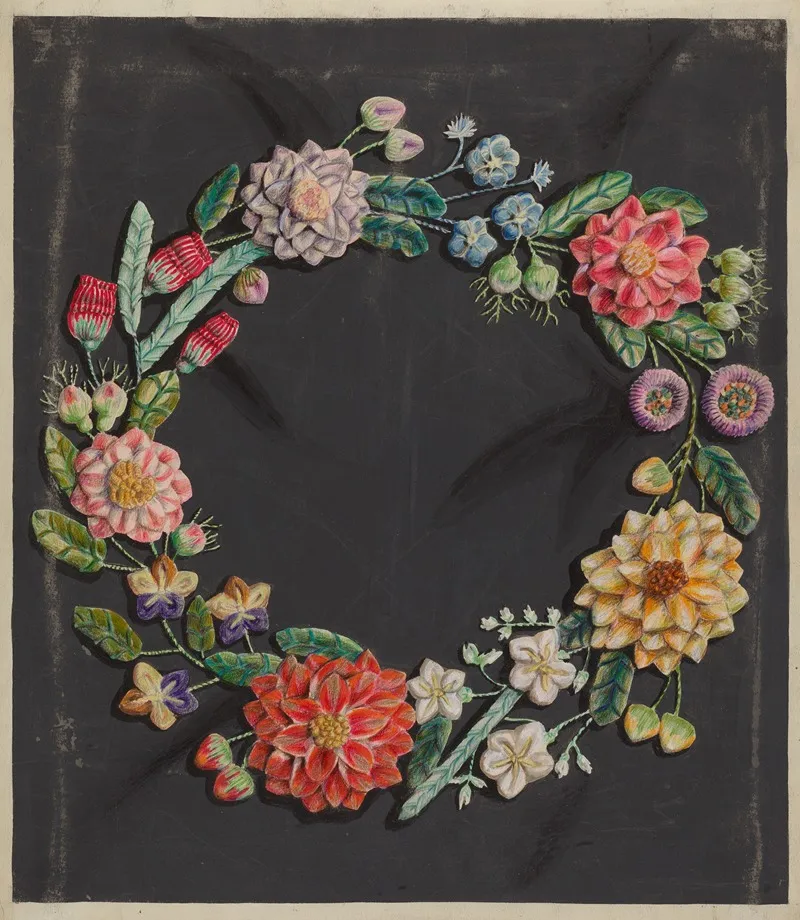 Crewel Work Wreath by Robert Stewart - Canvas Print