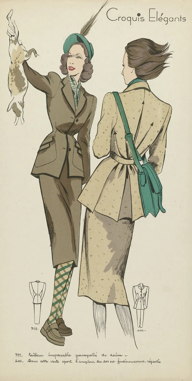 Croquis Elegants Ca 1948 No 399 En No 400 Tailleur Impeccabl