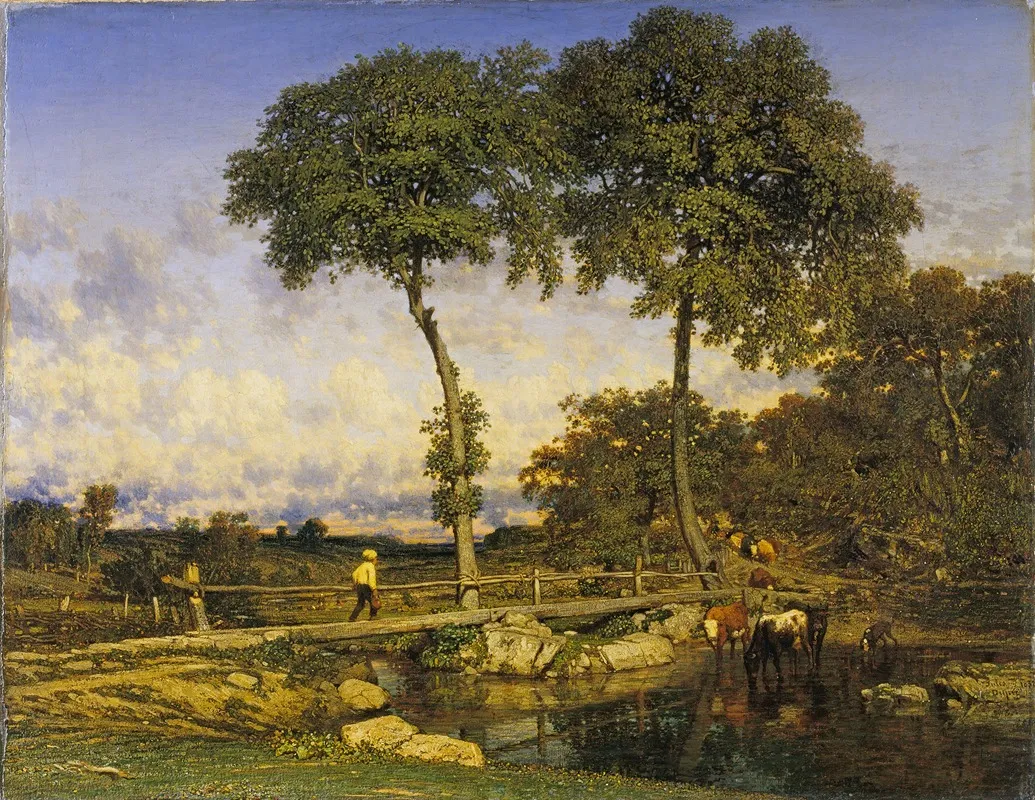 Crossing The Bridge by Jules Dupré - Canvas Print