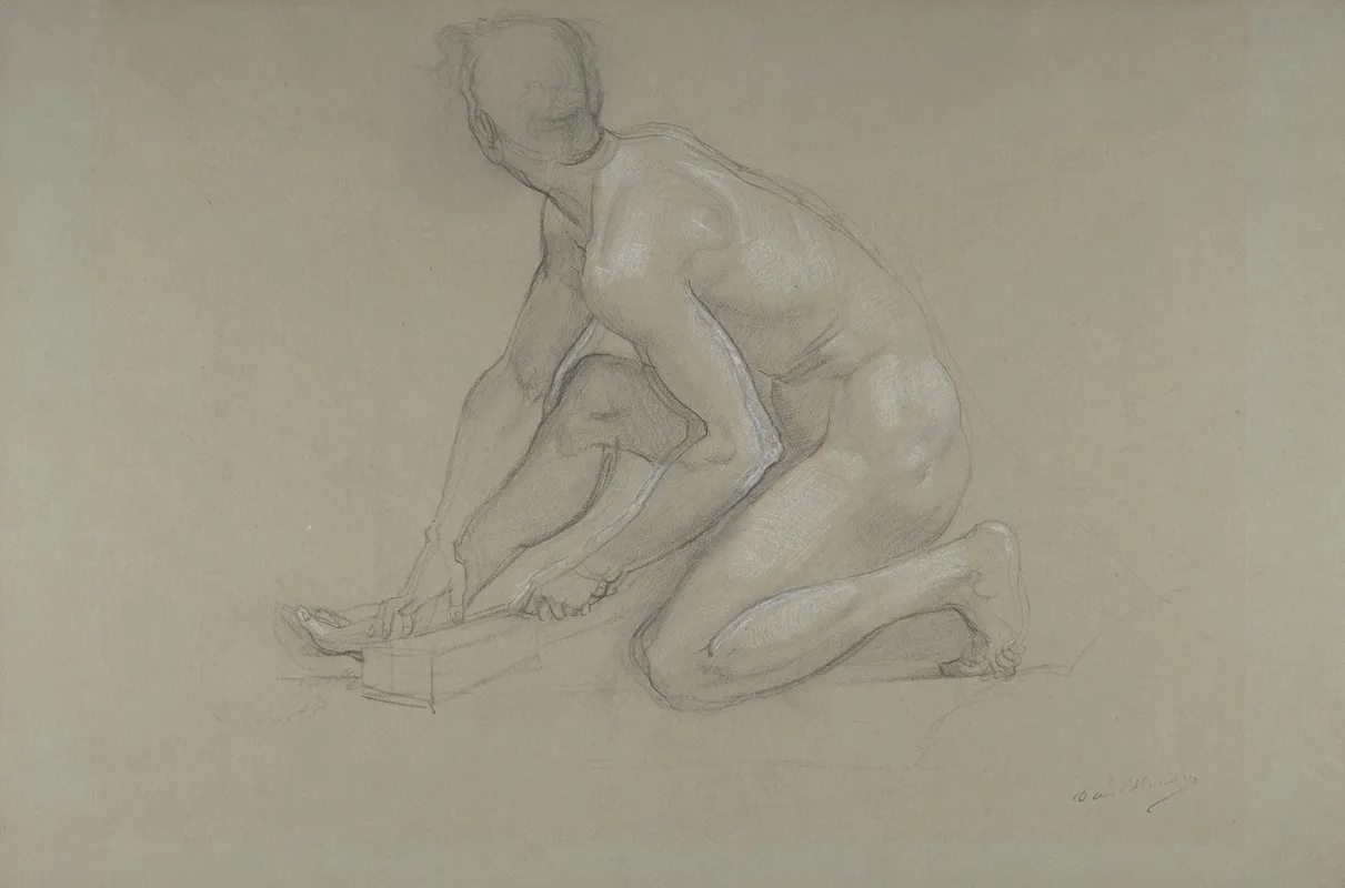 Crouching Nude Male Figure by Paul-Jacques-Aimé Baudry - Canvas Print