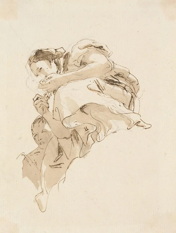 Crouching Woman With A Boy Behind Her