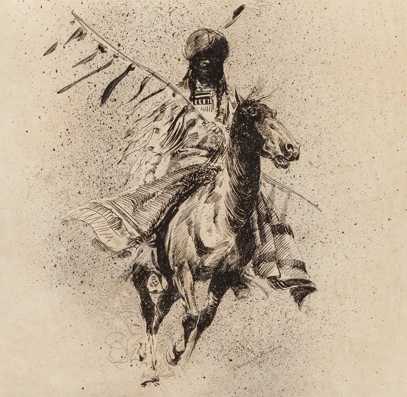 Crow Indian Rider With Lance And Blanket