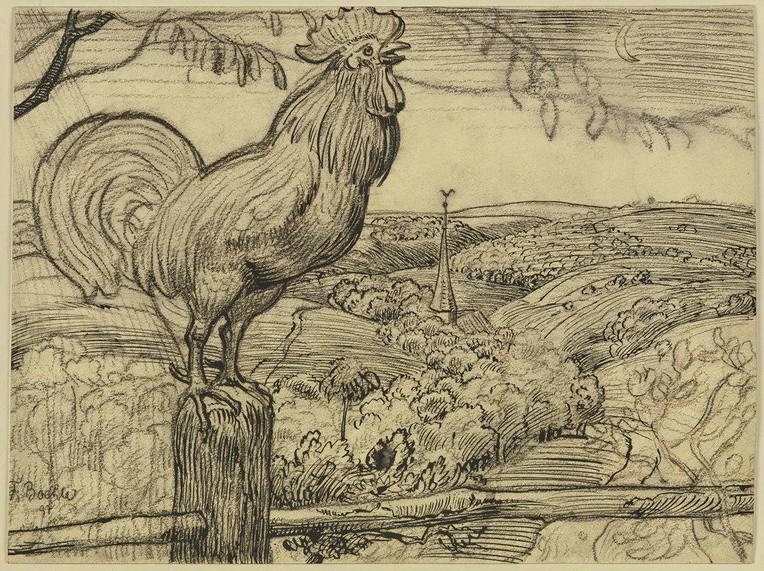 Crowing Cock 2 by Fritz Boehle - Canvas Print
