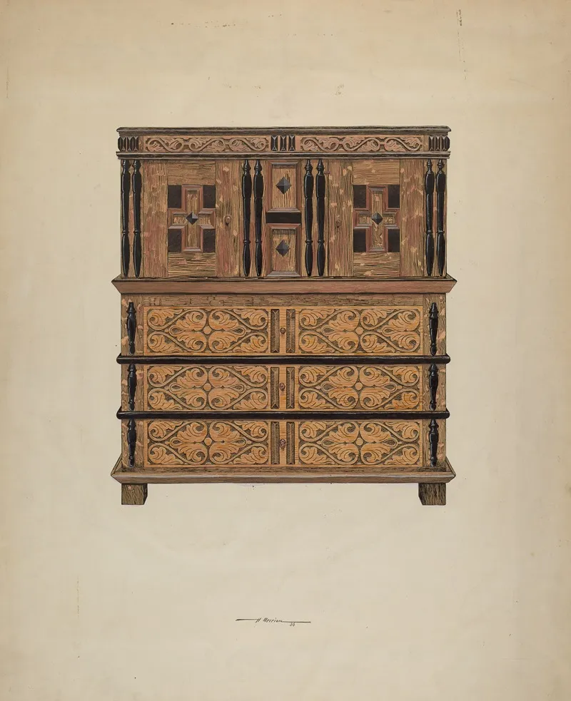 Cupboard With Drawers by Harold Merriam - Canvas Print