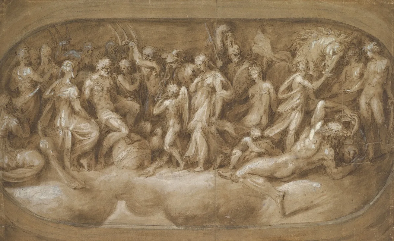 Cupid Presenting Psyche To The Gods by Andrea Schiavone - Canvas Print