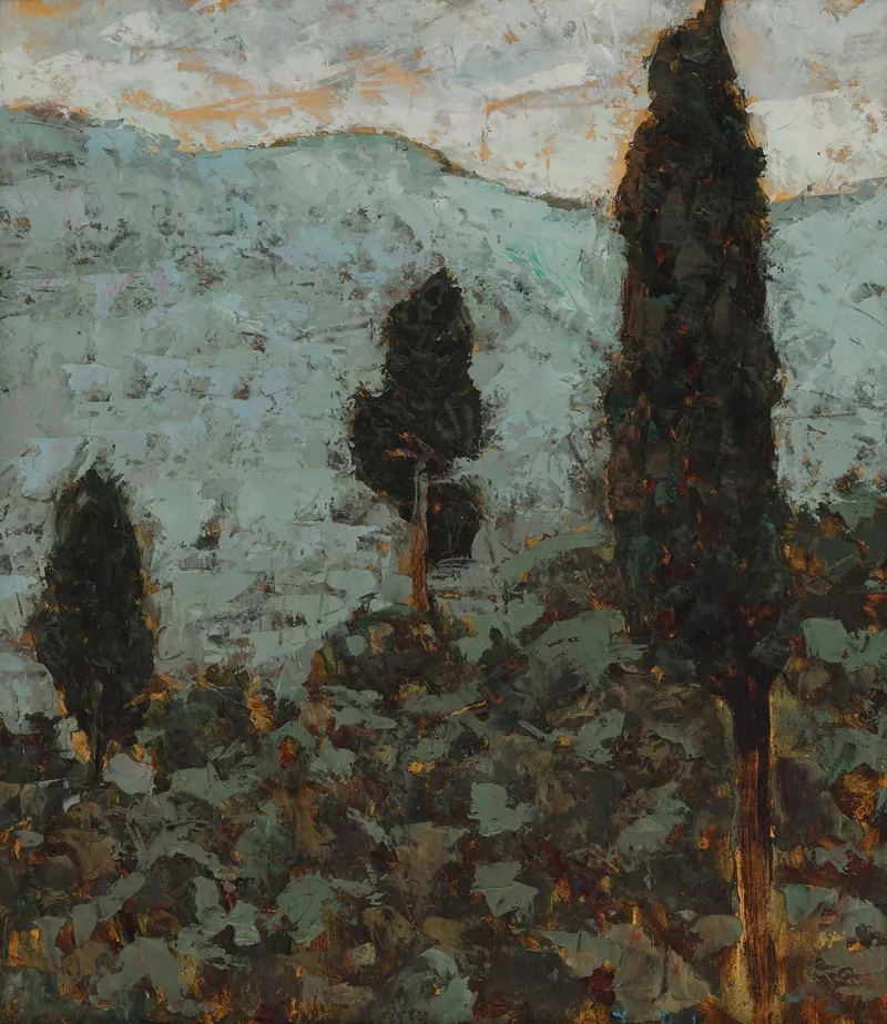 Cypresses Under The Mountain by Jan Bohuszewicz - Canvas Print
