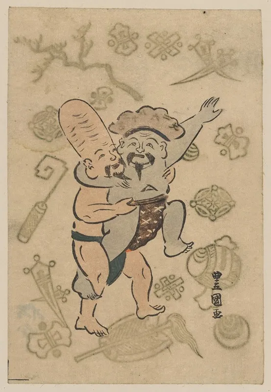 Daikoku To Fukurokuju No Sumo by Toyokuni Utagawa - Canvas Print