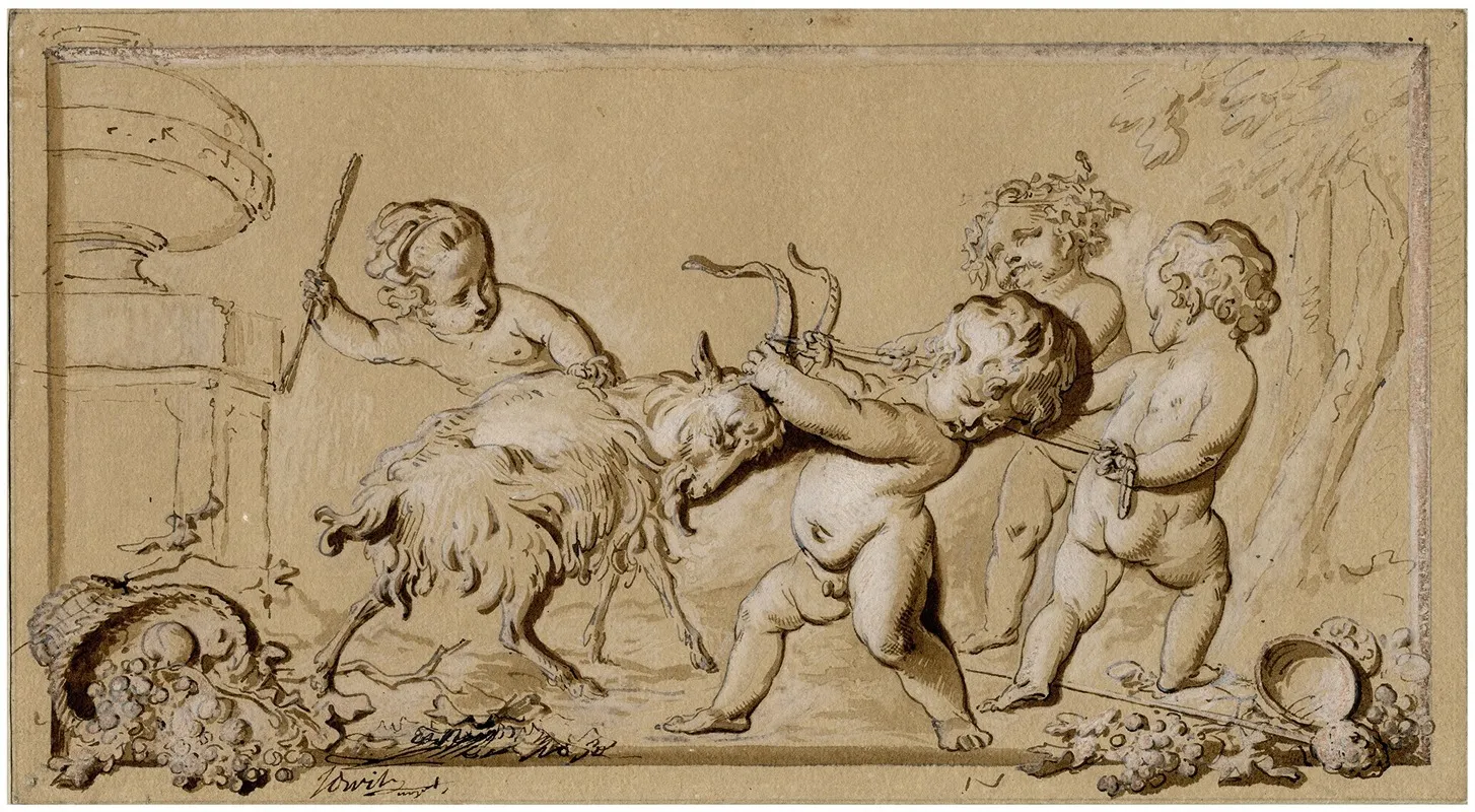 Dalend Mannelijk Naakt Met Wapperende Mantel by David Humbert de Superville - Canvas Print