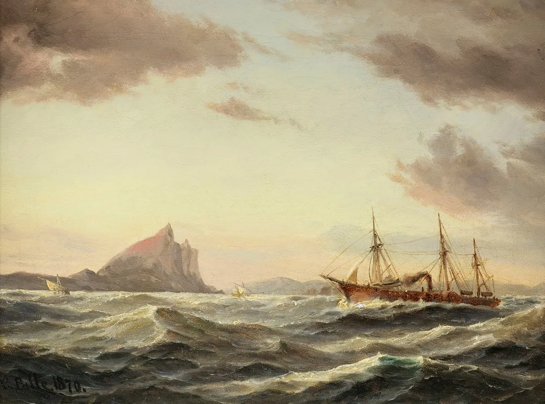 Dampfschiff Vor Dem Fels Von Gibraltar by Carl Bille - Canvas Print