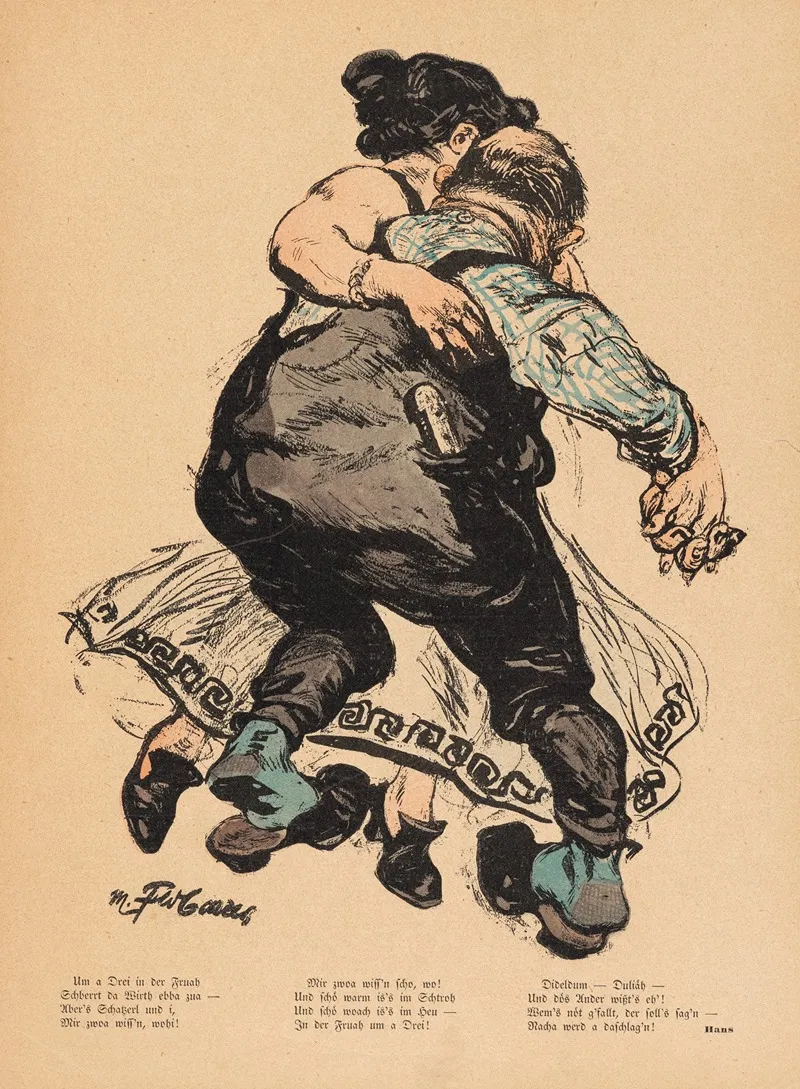 Dancing Couple With Poem Beginning Um A Drei Jugend