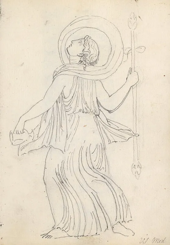 Dancing Maenade With Thyrsus And Small Amphora by John Flaxman - Canvas Print