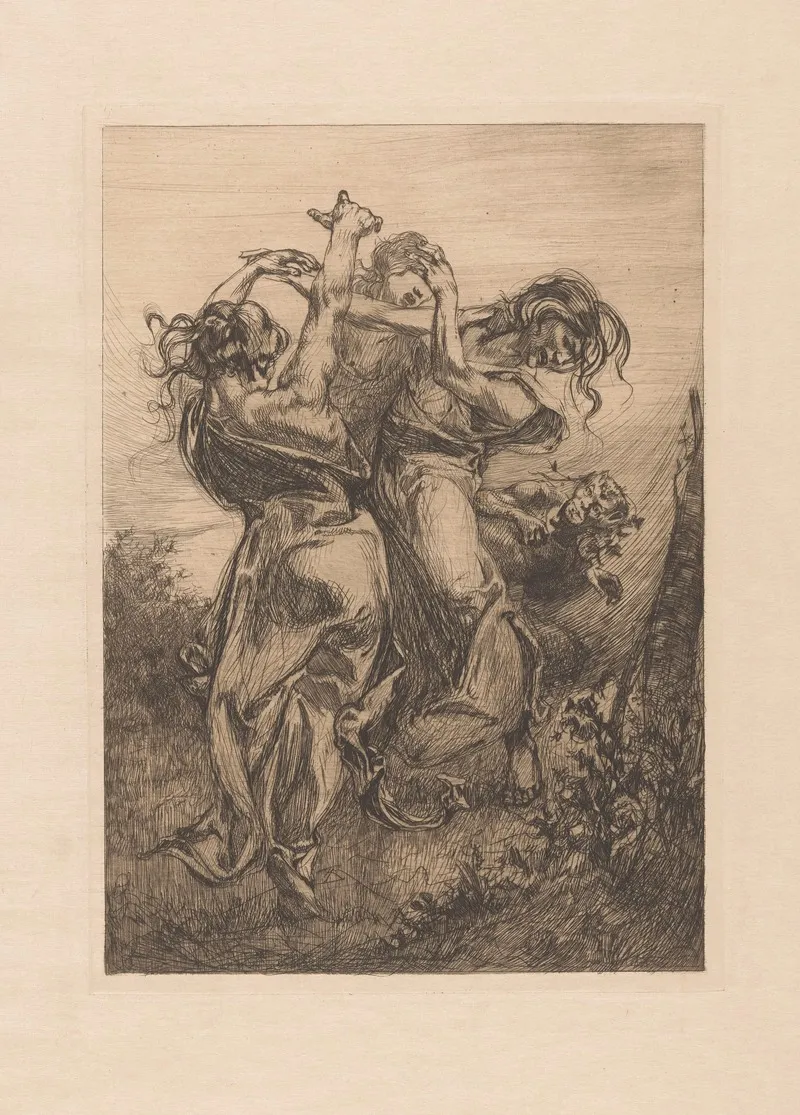 Dansende Vrouwen Met Sater by Johannes Josephus Aarts - Canvas Print