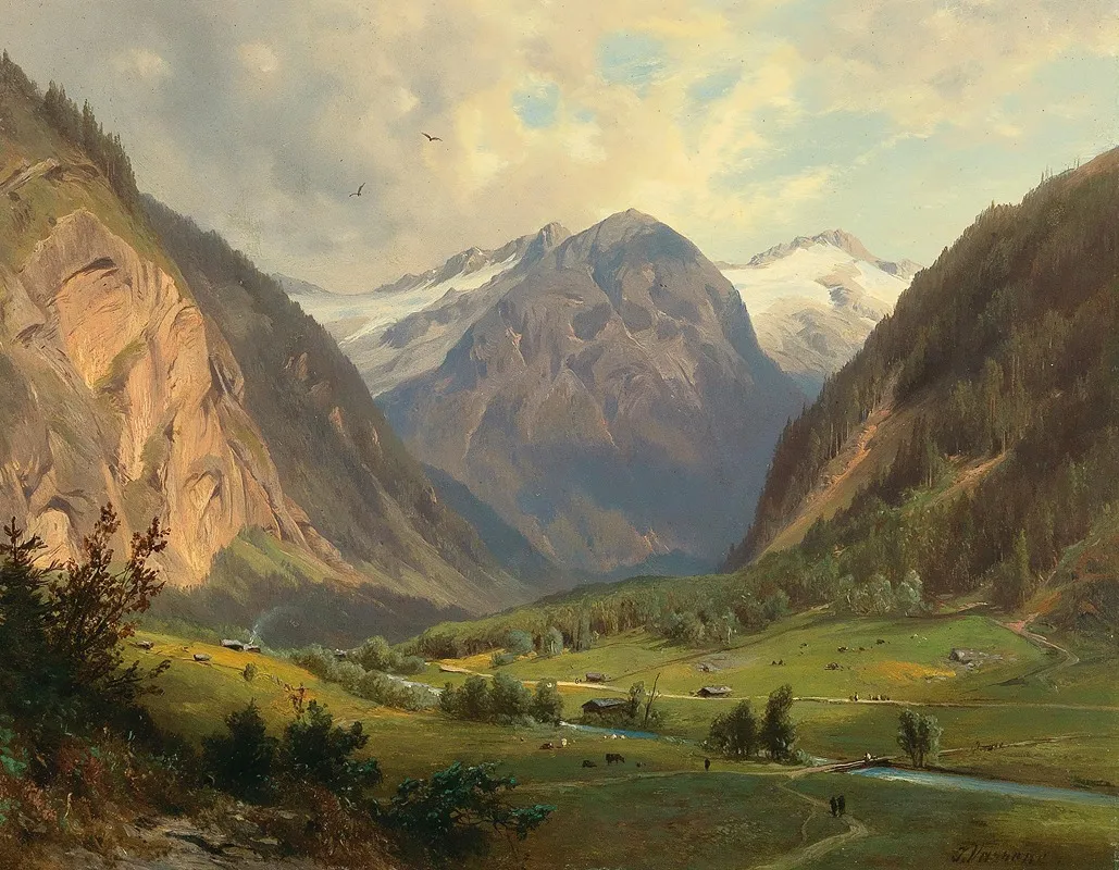 Das Kotschachthal Mit Dem Bocksteinkogel Mit Der Himmelswand Bei Wild Bad Gastein by Johann (Giovanni) Varrone - Canvas Print