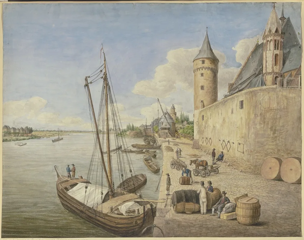 Das Mainufer In Frankfurt Am Main Mit Der St Leonhardtskirche by Ursula Magdalena Reinheimer - Canvas Print