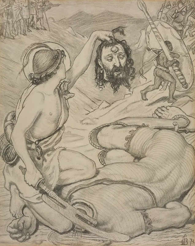 David And Goliath Cartoon For Stained Glass Window At Jesus College Cambridge