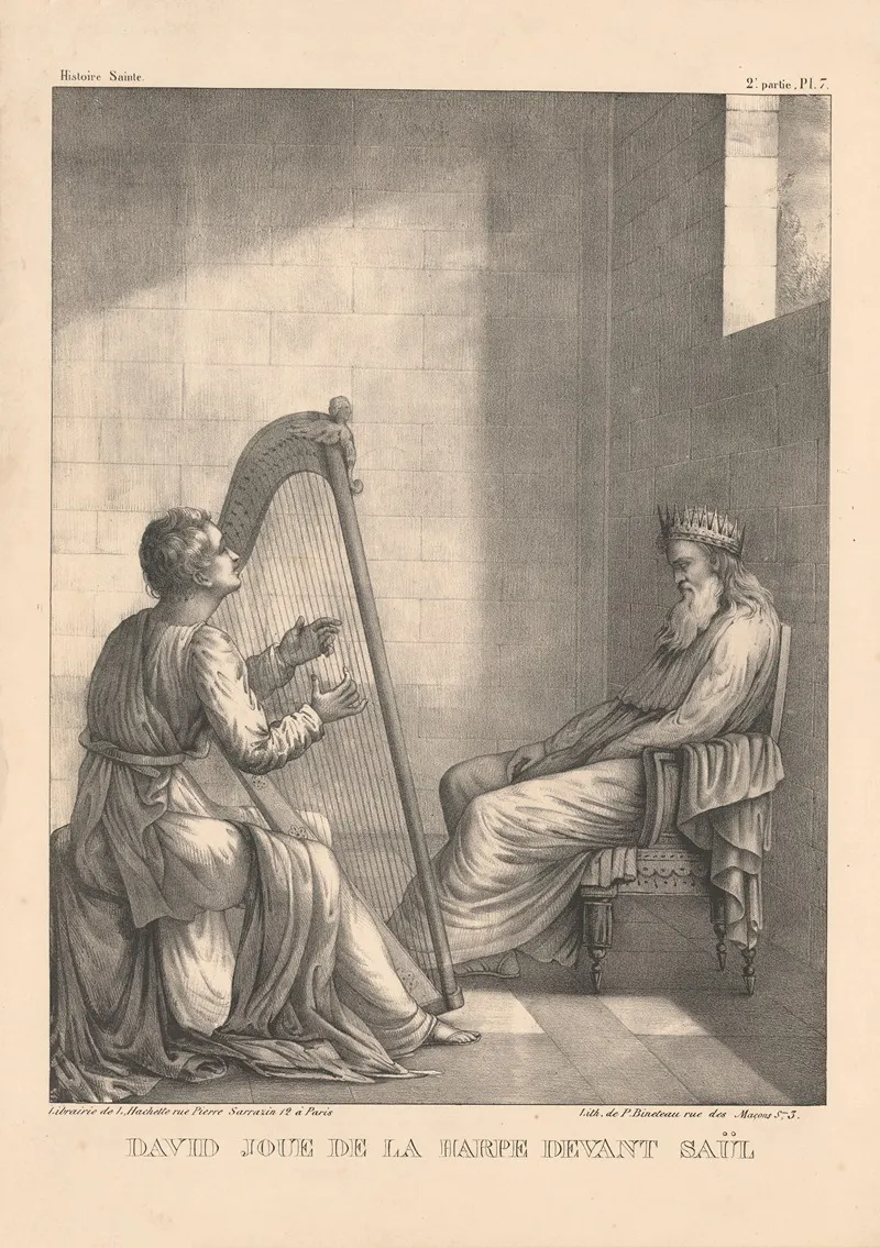 David Joue De La Harpe Devant Saul by P. Bineteau - Canvas Print