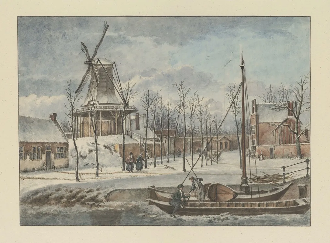 De Doelmolen De Raampoort De Stadswal En De Huizen Aan De Korte Geusestraat Nu Wilsonsplein Vanaf De Raamgracht In De Sneeuw by Wybrand Hendriks - Canvas Print
