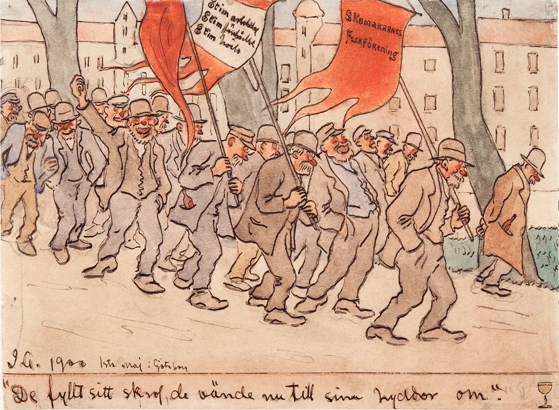 De Fyllt Sitt Skrof De Vande Nu Till Sina Hyddor Om by Ivar Arosenius - Canvas Print