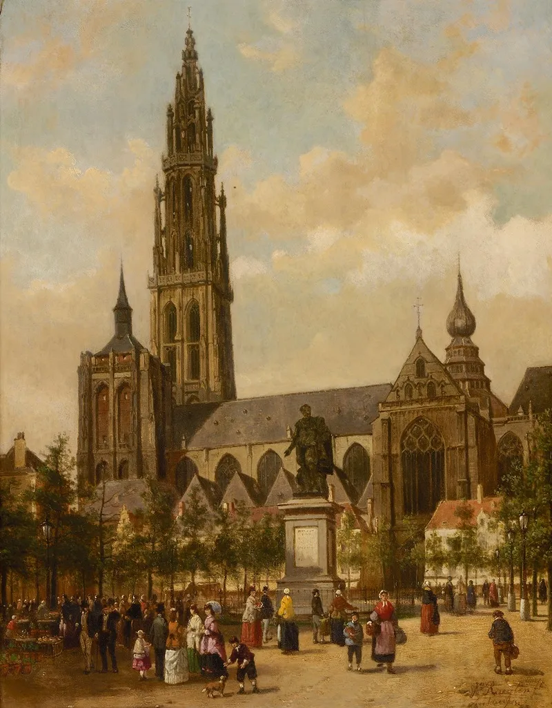 De Groenplaats Te Antwerpen by Jean Michel Ruyten - Canvas Print