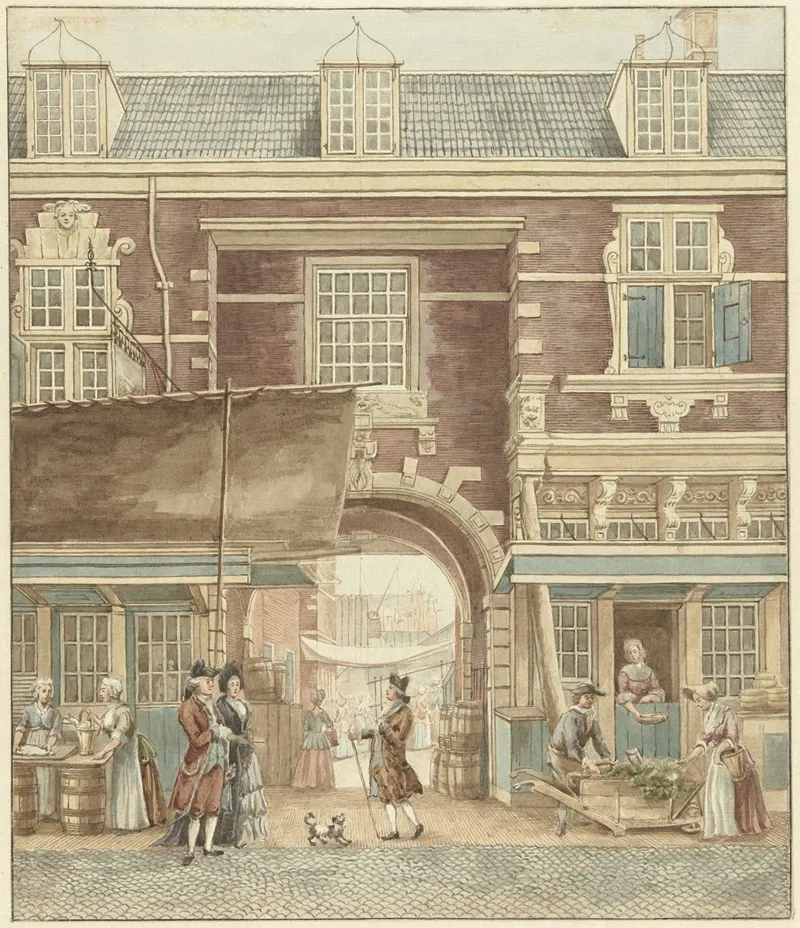De Kleine Vispoort Op De Vijgendam Met Een Doorkijk Naar De Vismarkt by Hermanus Petrus Schouten - Canvas Print